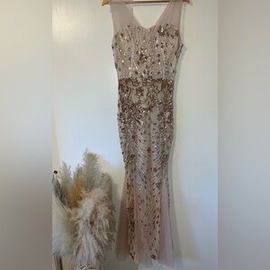 SHEIN Sequin Embellished Gown in Cream and Brown